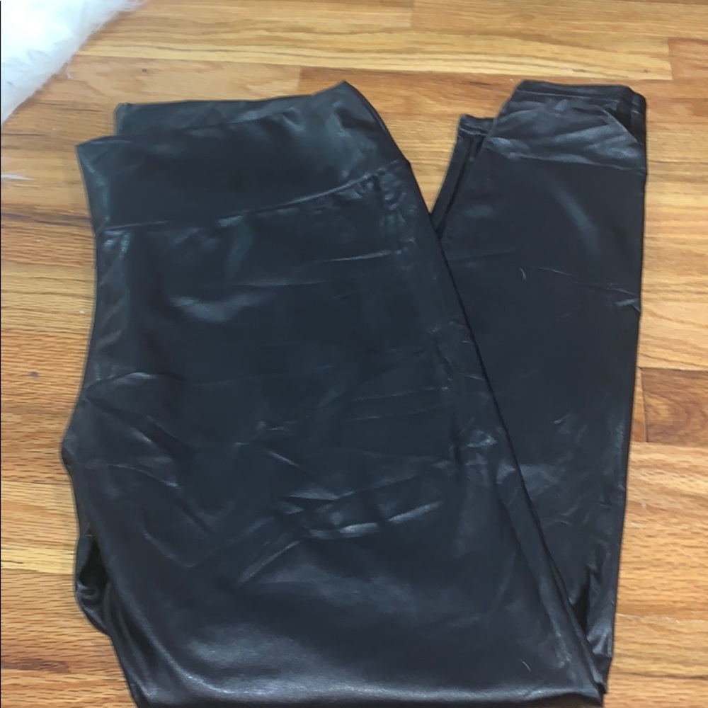 Black high waisted faux leather leggings